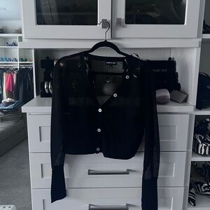 Kenneth Cole Black Sheer Button Cardigan